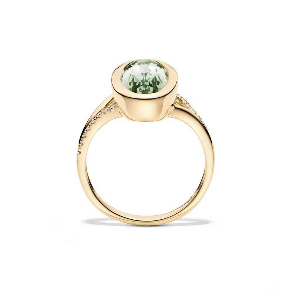 Green Quartz and Diamond Bezel Ring in 10K Yellow Gold (1/10 ct. tw.) – Image 2 of 4