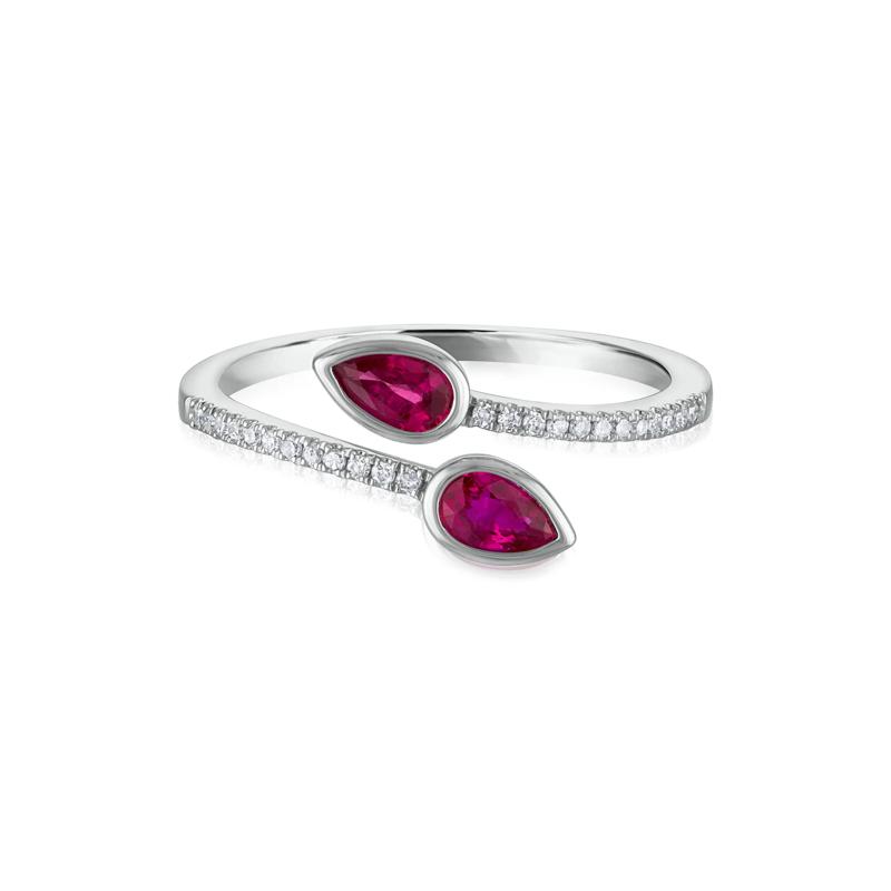 Diamond and Ruby Wrap Ring in 10K White Gold &#40;1/10 ct. tw.&#41; – Image 1 of 3
