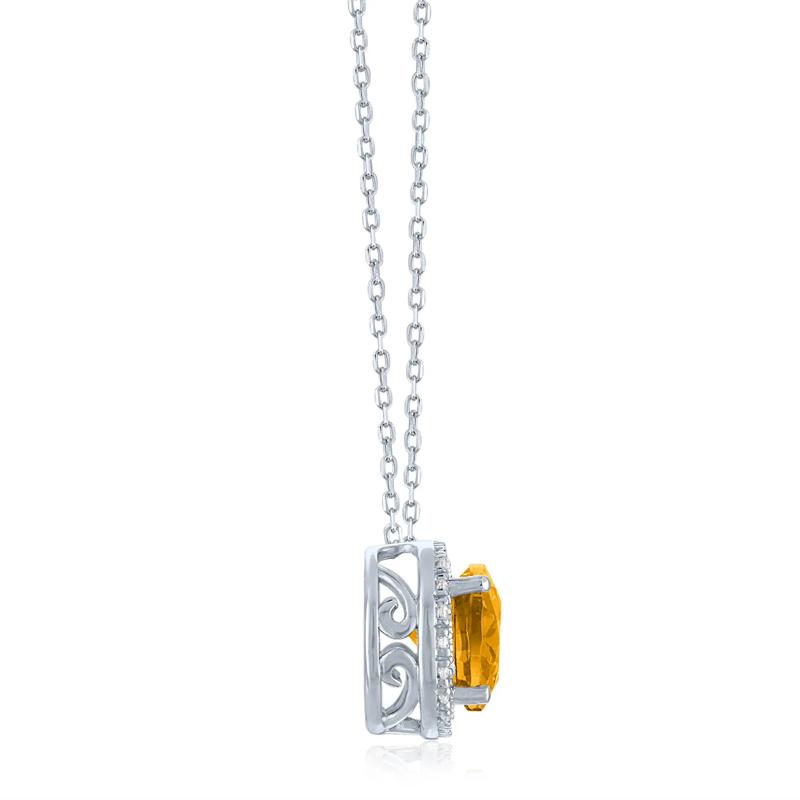 Citrine and Diamond Accent Halo Pendant in Sterling Silver – Image 2 of 3
