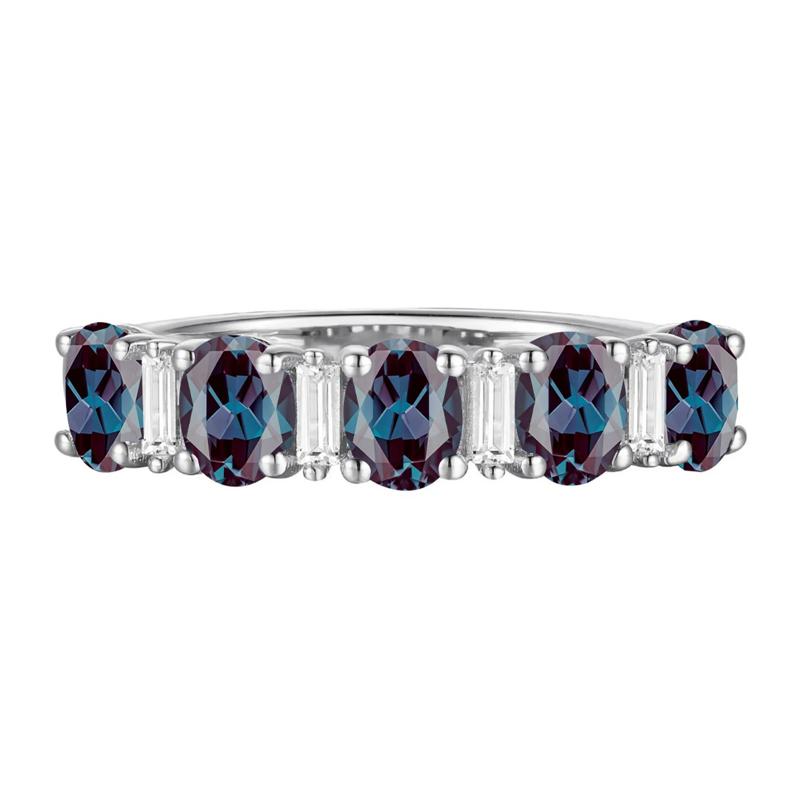 Lab-Created Alexandrite and Diamond Ring in 10K White Gold (1/8 ct. tw.) – Image 1 of 3
