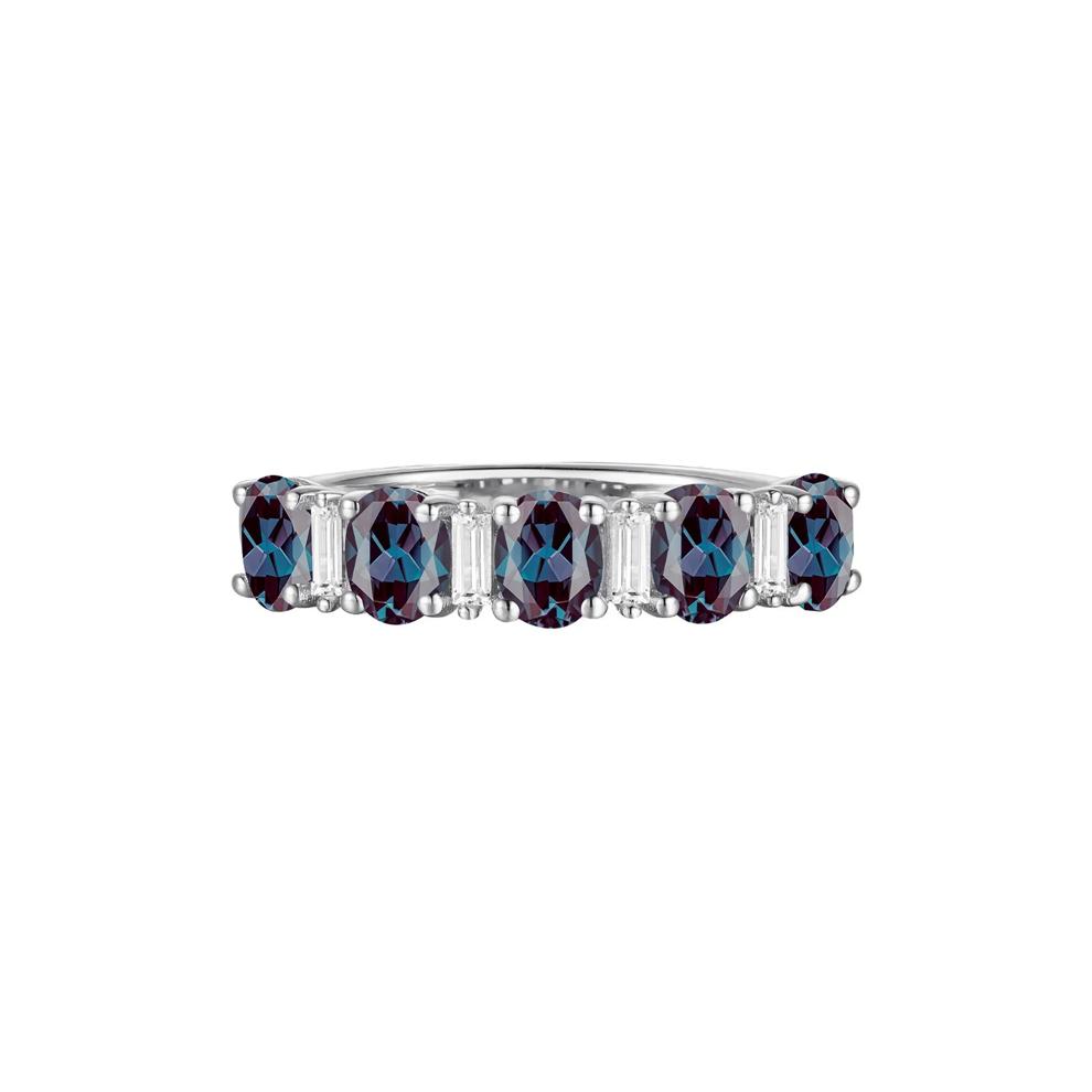Lab-Created Alexandrite and Diamond Ring in 10K White Gold (1/8 ct. tw.) – Image 1 of 3