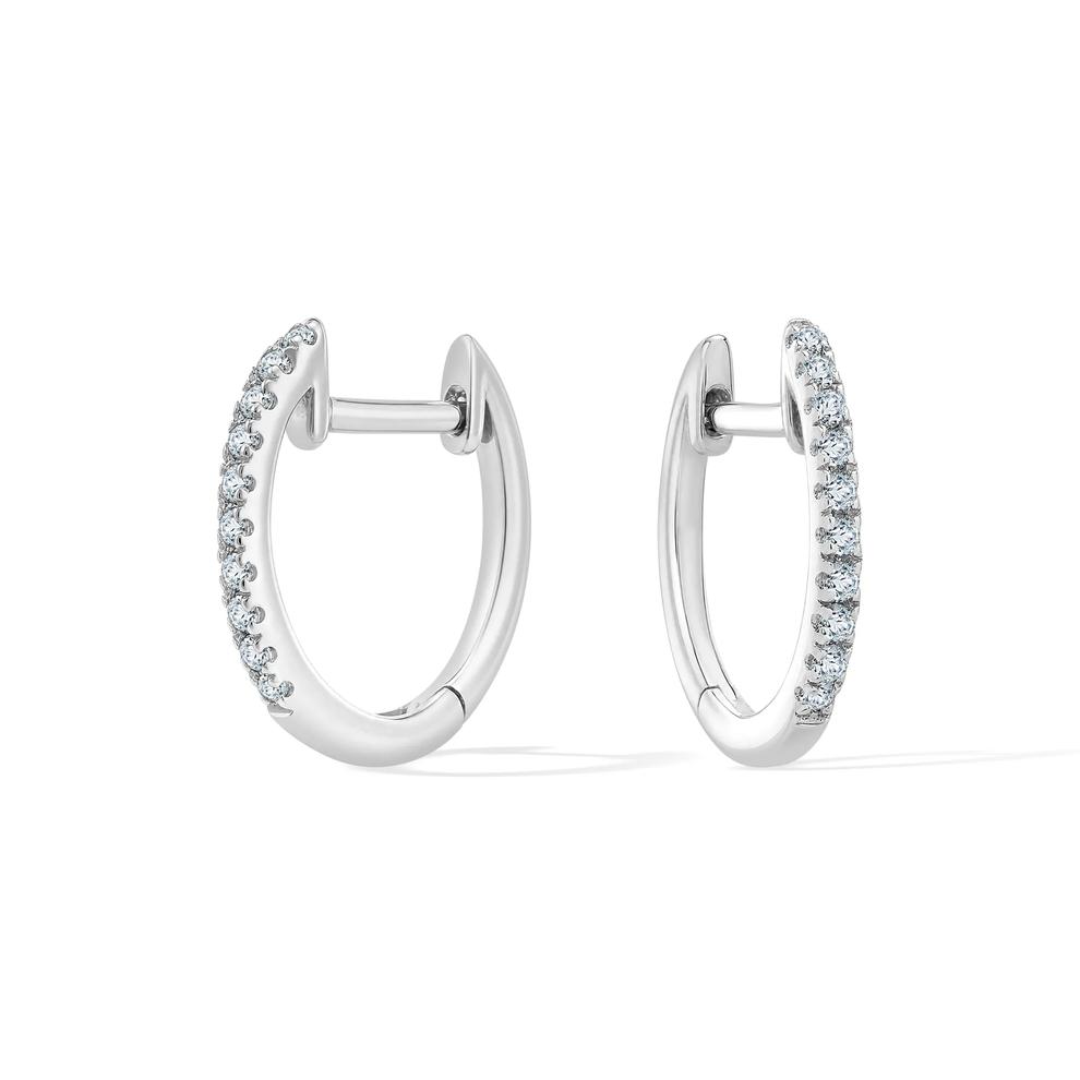 Diamond Huggie Hoop Earrings in 10K White Gold, 12mm (1/10 ct. tw.) – Image 1 of 3