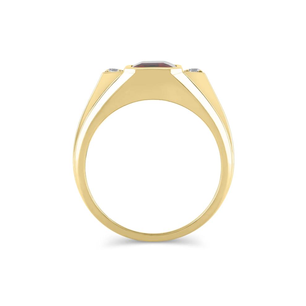 Men's Garnet and Diamond Ring in 10K Yellow Gold (1/10 ct. tw.) – Image 2 of 3