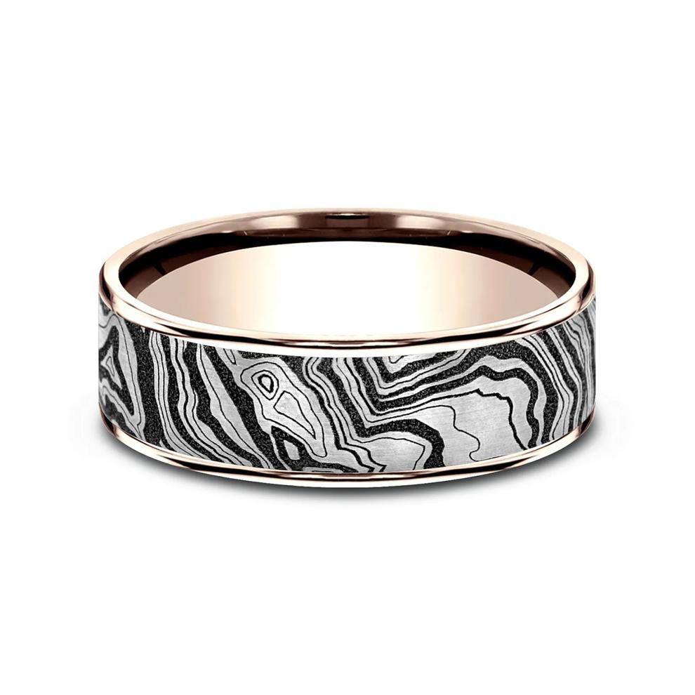 Men&rsquo;s Topography Pattern Wedding Band in Titanium &amp; 14K Gold, 7.5MM – Image 1 of 3
