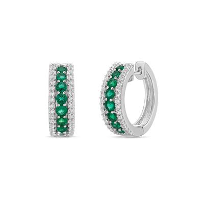 Lab-Created Emerald and Lab-Created White Sapphire Graduated Hoop Earrings in Sterling Silver