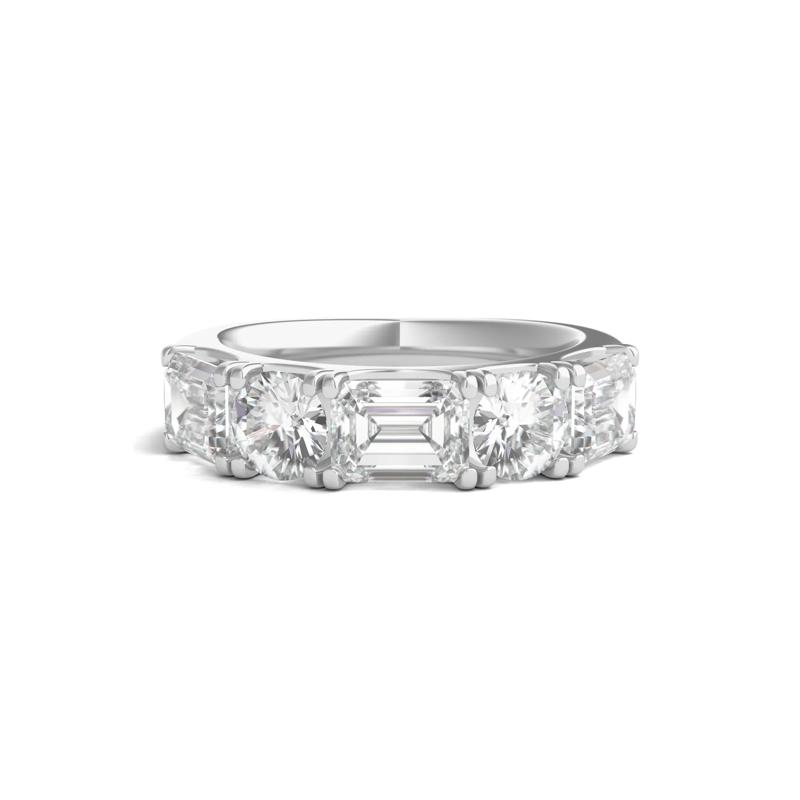 Round &amp; Emerald-Cut Diamond Five-Stone Band in Platinum &#40;4 ct. tw.&#41; – Image 1 of 3