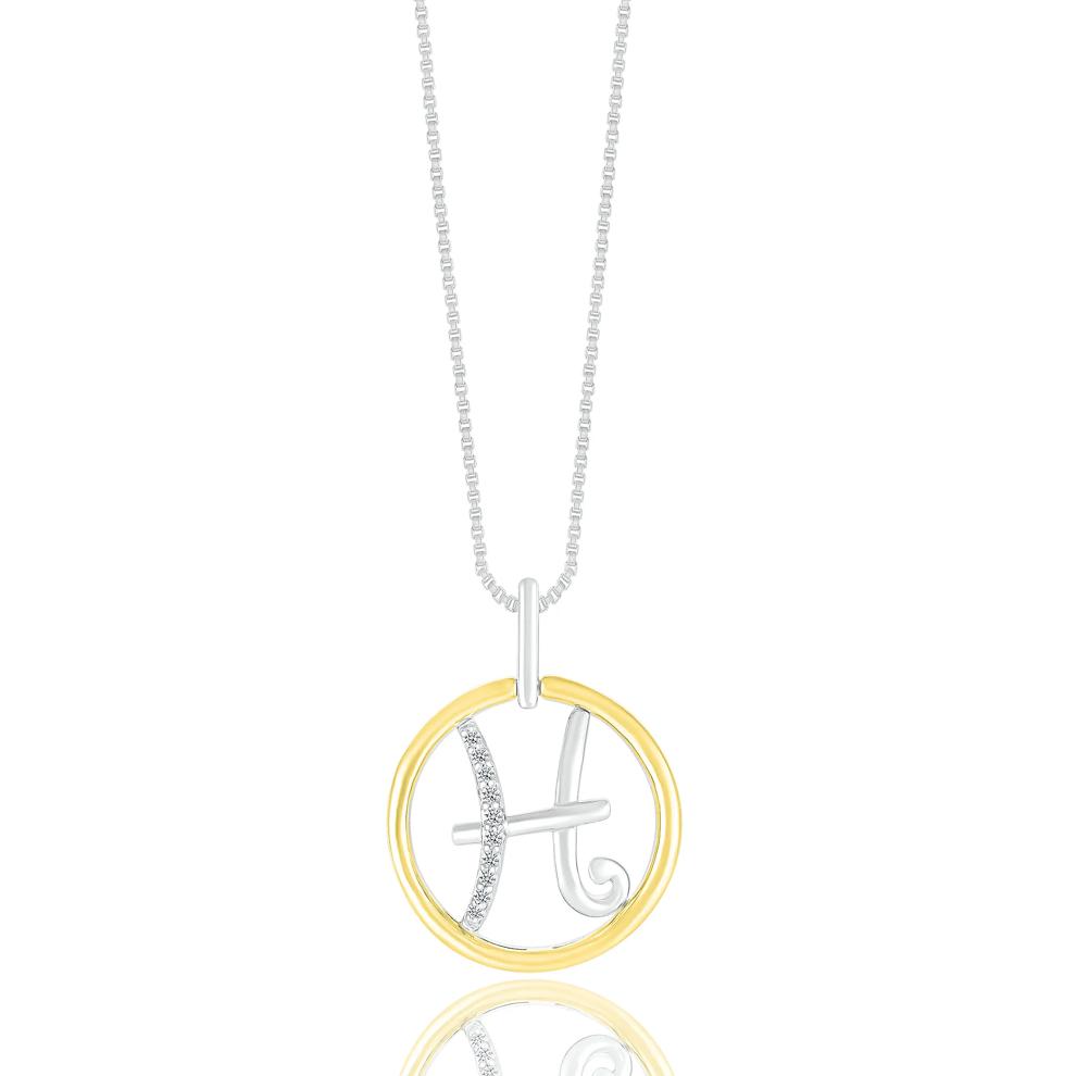 Diamond Accent Pisces Disc Pendant in Sterling Silver and 10K Yellow Gold  – Image 1 of 3