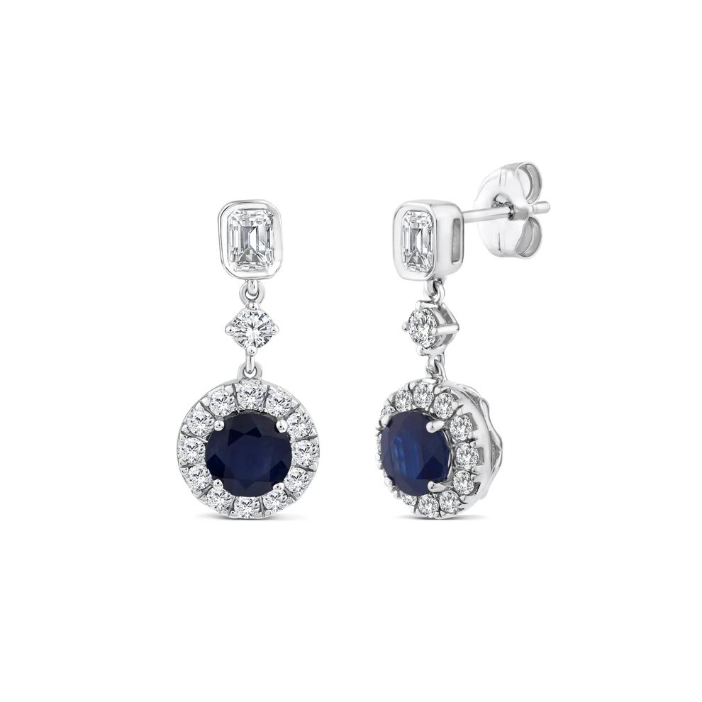 Blue Sapphire and Diamond Halo Drop Earring in 10K White Gold (3/4 ct. tw.) – Image 1 of 2