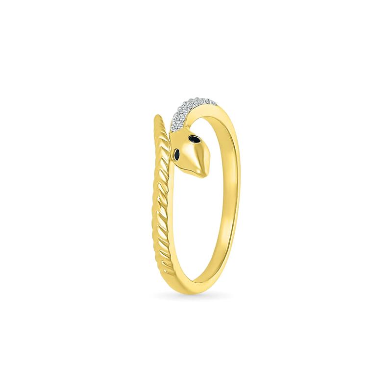 Black and White Diamond Accent Snake Ring in 10K Yellow Gold – Image 5 of 5