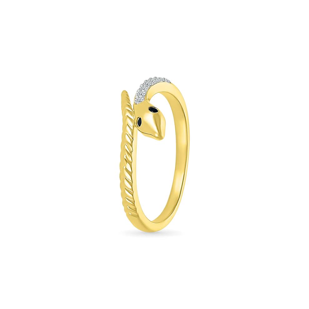 Black and White Diamond Accent Snake Ring in 10K Yellow Gold – Image 5 of 5