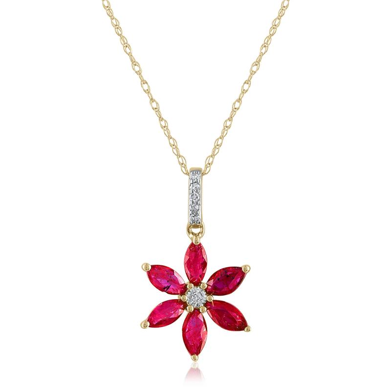  Ruby &amp; Diamond Accent Flower Pendant in 14K Yellow Gold  – Image 1 of 3