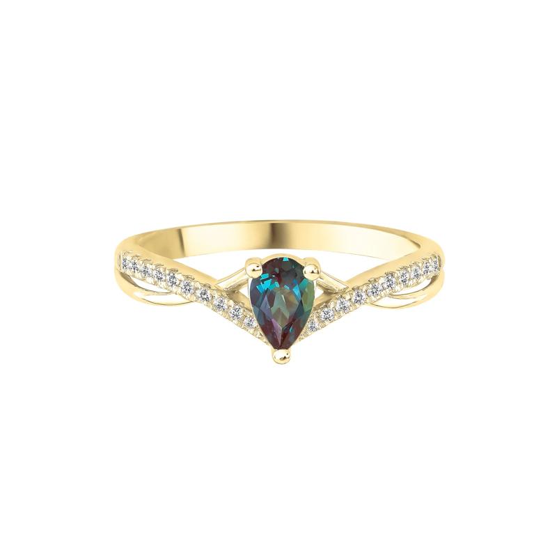 Lab-Created Alexandrite and Diamond Ring in 10K Yellow Gold Ring – Image 1 of 3