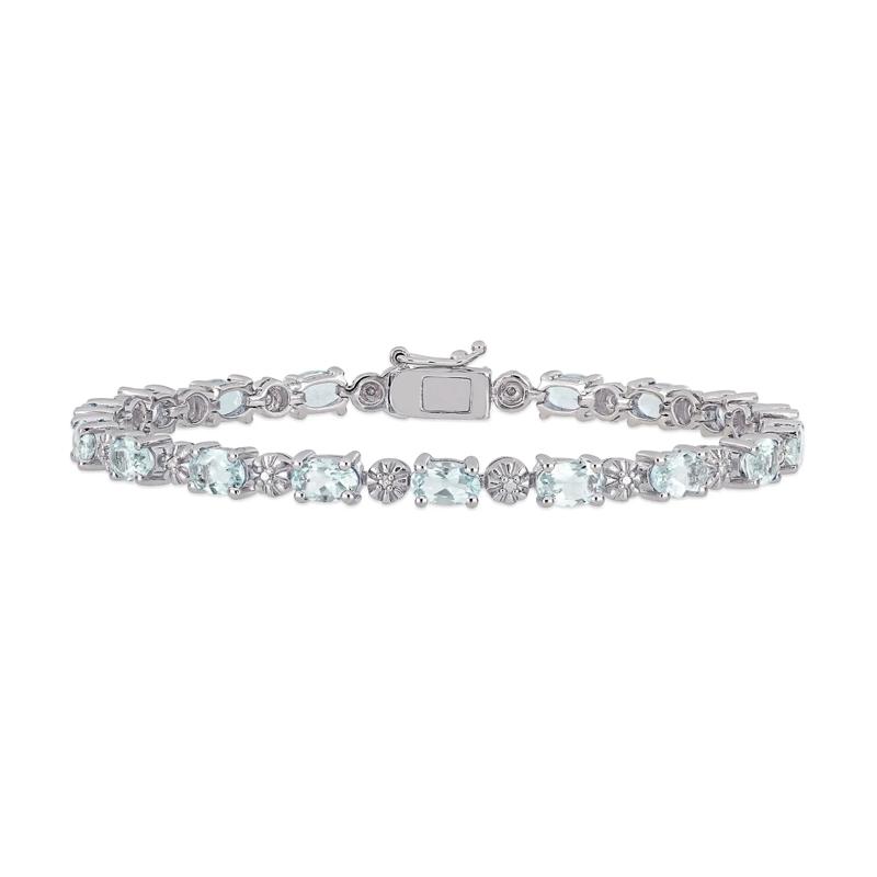 Aquamarine &amp; Diamond Accent Bracelet in Sterling Silver  – Image 1 of 4