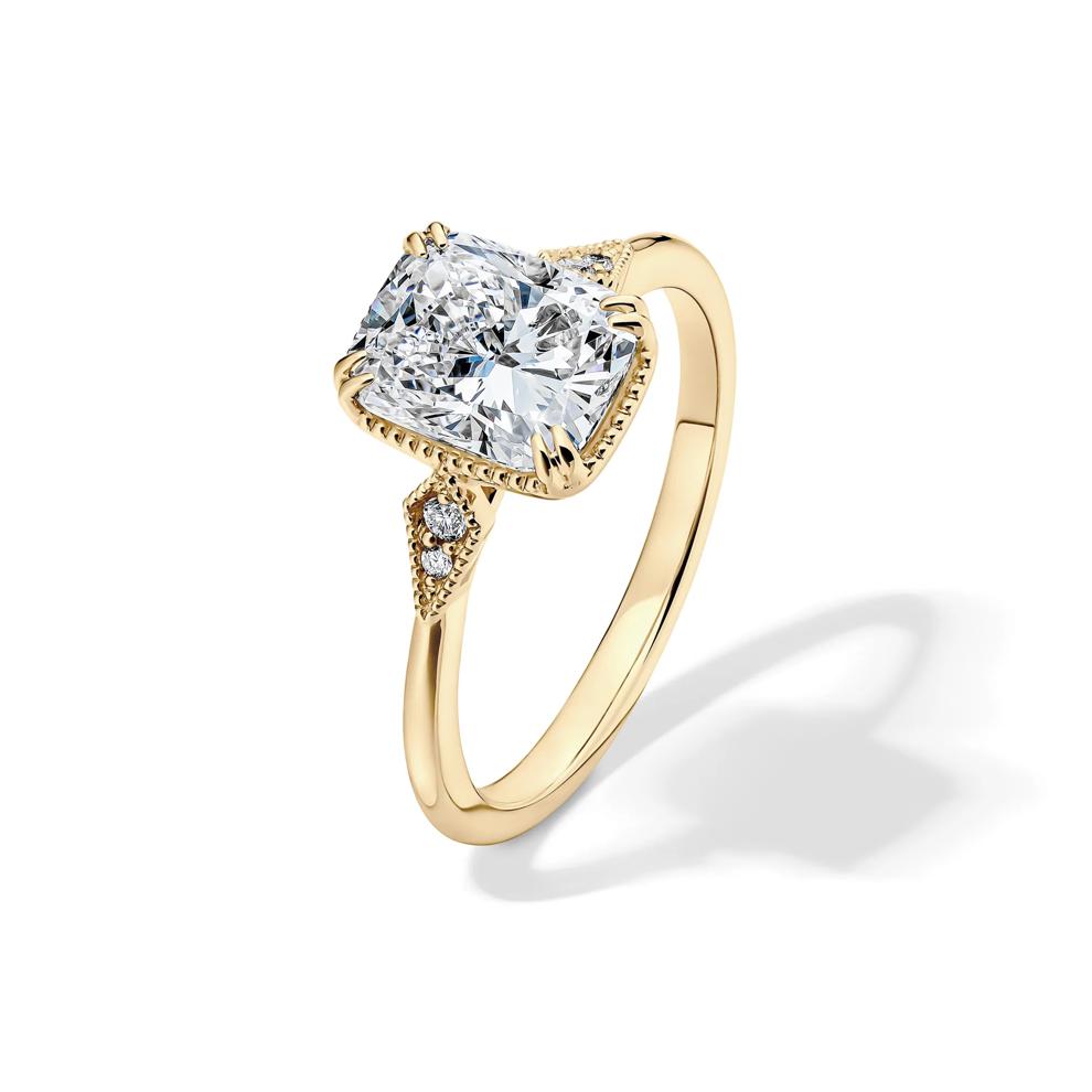 Lab Grown Diamond Elongated Cushion-Cut Center Engagement Ring in 14K Yellow Gold (2 ct. tw.) – Image 4 of 4