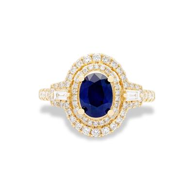 Blue Sapphire & Diamond Halo Ring in 18K Yellow Gold (1/2 ct. tw.)
