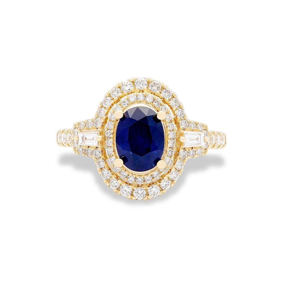 Blue Sapphire &amp; Diamond Halo Ring in 18K Yellow Gold (1/2 ct. tw.) – Image 1 of 2