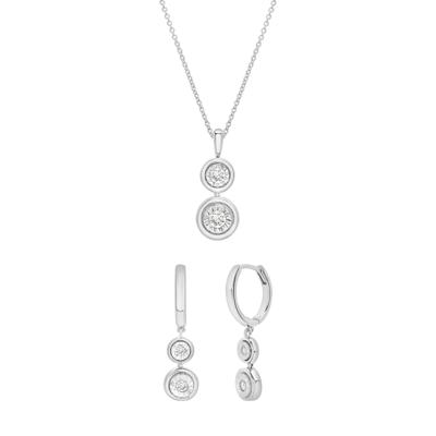 Diamond Earrings & Round Pendant Necklace Box Set in Sterling Silver (1/3 ct. tw.)