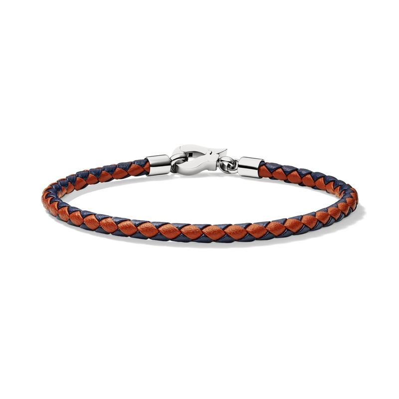 Men&#39;s Brown and Blue Woven Leather Bracelet with Stainless Steel – Image 1 of 5