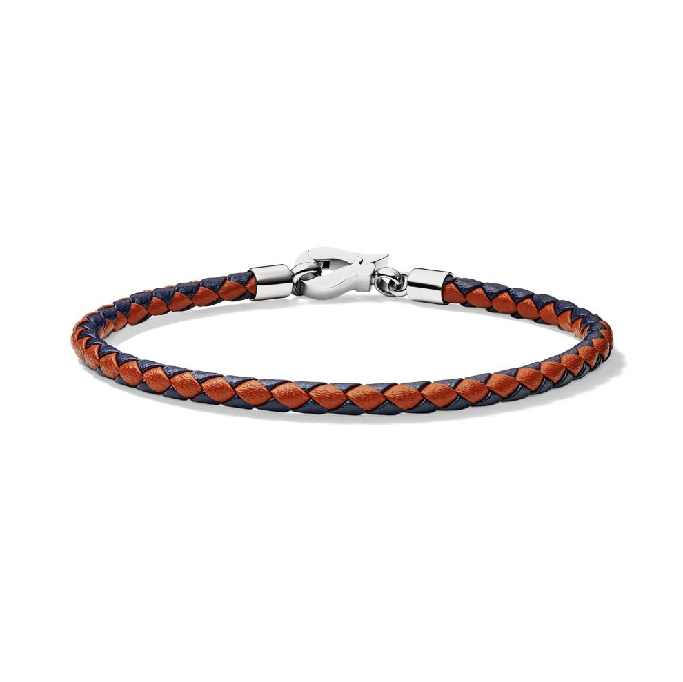 Men's Brown and Blue Woven Leather Bracelet with Stainless Steel – Image 1 of 5
