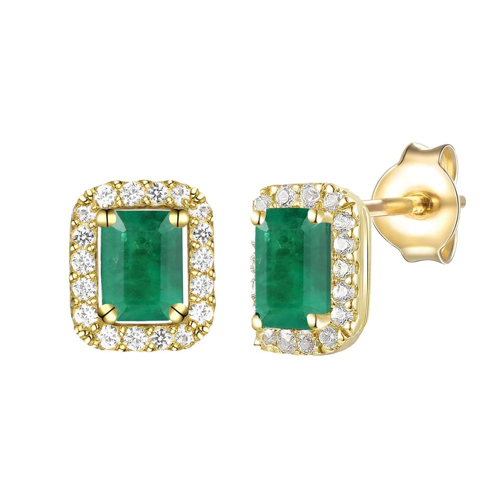Emerald &amp; Diamond Halo Stud Earrings in 10K Yellow Gold (1/7 ct. tw.) – Image 1 of 1