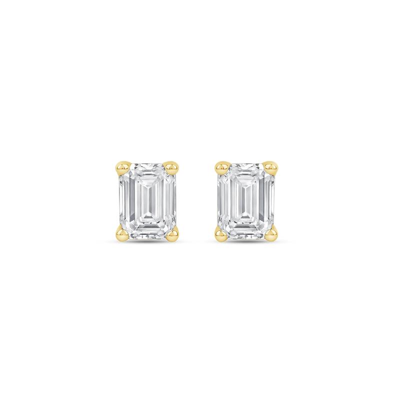 Lab Grown Diamond Emerald-Cut Solitaire Stud Earrings in 14K Yellow Gold (3/4 ct. tw.) – Image 2 of 3