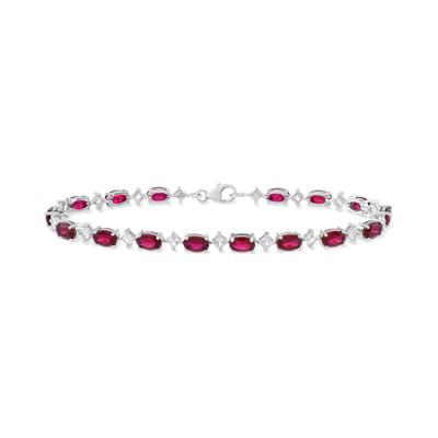 Lab-Created Ruby & Lab-Created White Sapphire Alternating Line Bracelet in Sterling Silver, 7.25"