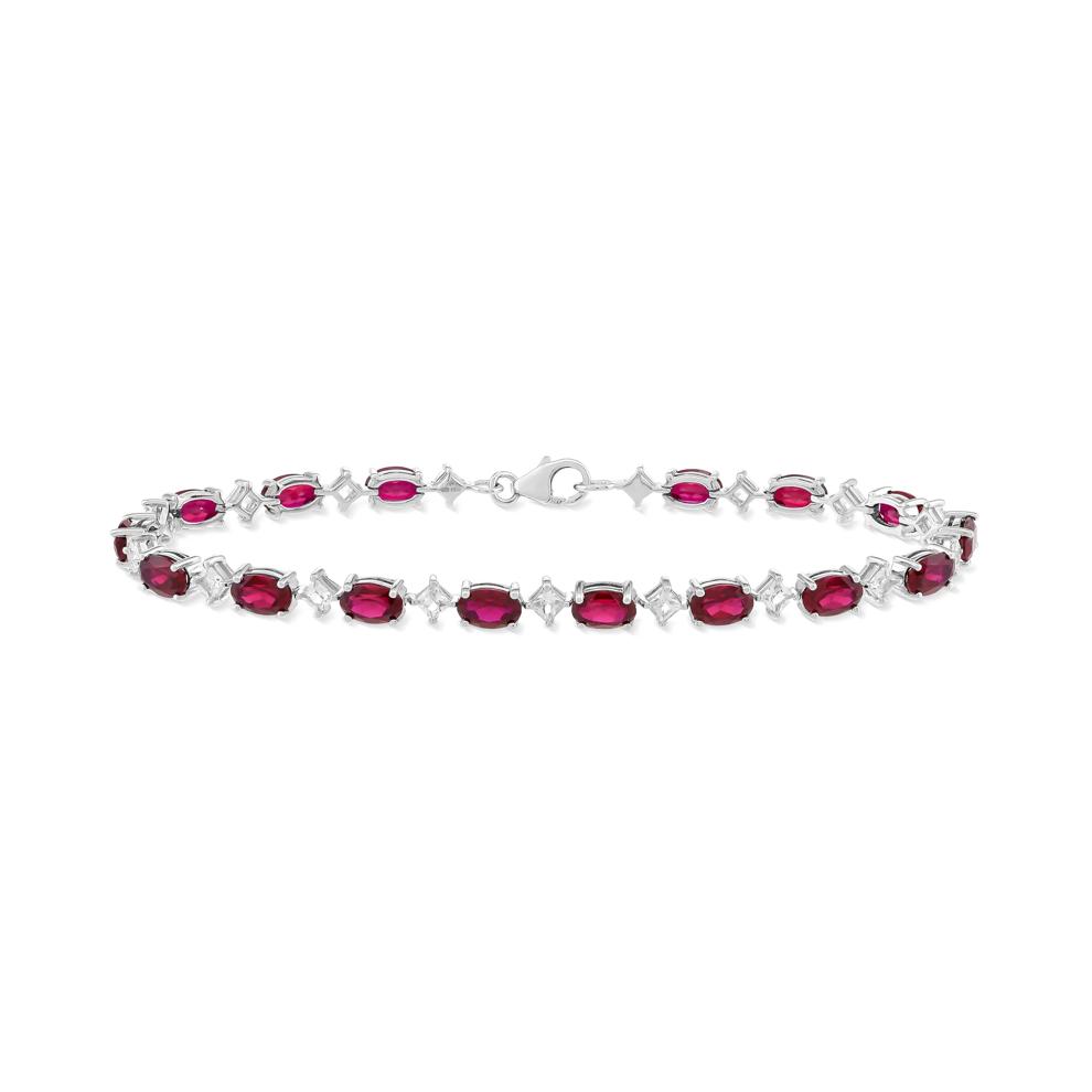 Lab-Created Ruby &amp; Lab-Created White Sapphire Alternating Line Bracelet in Sterling Silver, 7.25" – Image 1 of 2