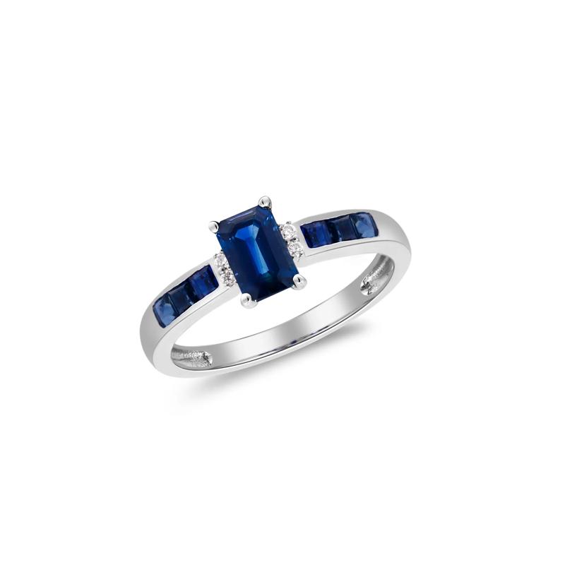 Blue Sapphire &amp; Diamond Accent Ring in 10K White Gold – Image 5 of 5