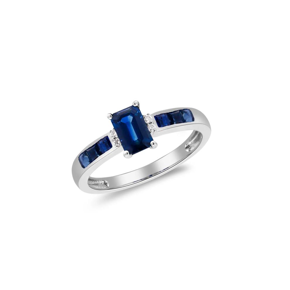 Blue Sapphire &amp; Diamond Accent Ring in 10K White Gold – Image 5 of 5