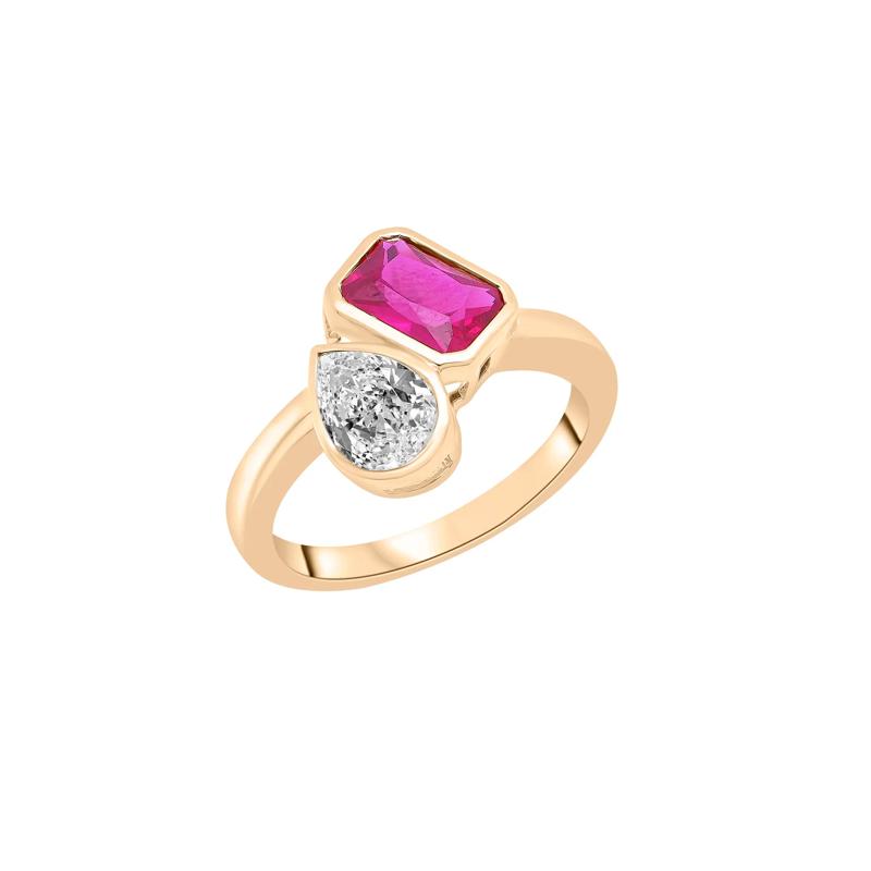 Lab-Created Ruby and Lab-Created White Sapphire Toi et Moi Two-Stone Ring in Vermeil – Image 5 of 7