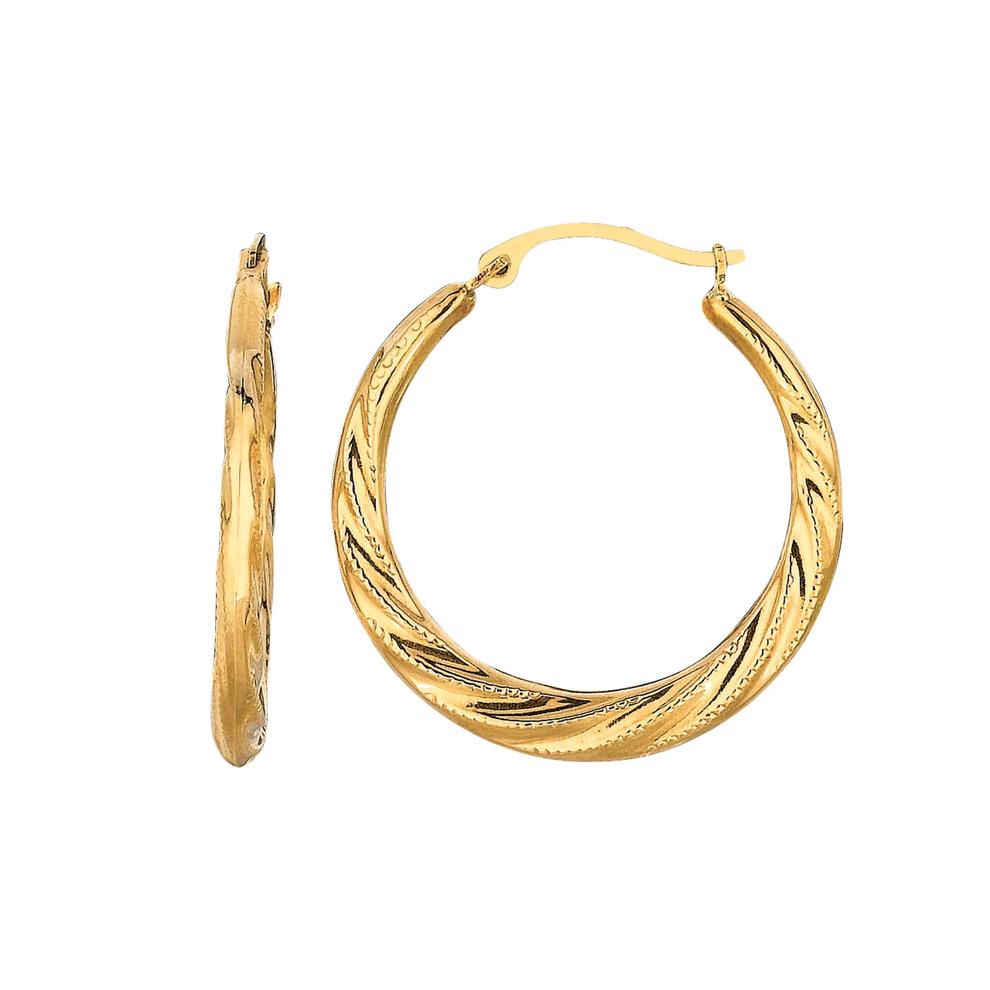 Graduated Textured Hoop Earrings in 10K Yellow Gold, 24MM – Image 1 of 1