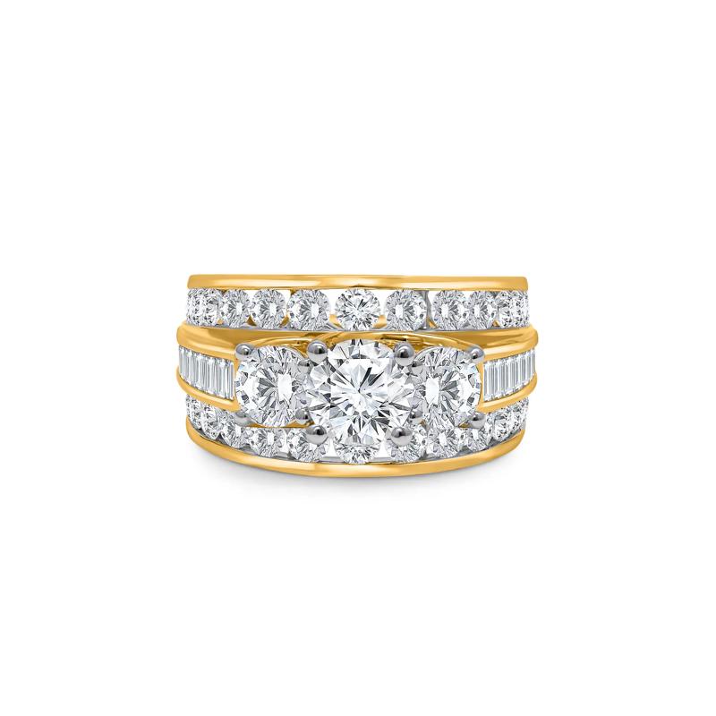 Lab Grown Diamond Three-Stone Multi-Row Band in 10K Yellow Gold &#40;4 ct. tw.&#41; – Image 1 of 3