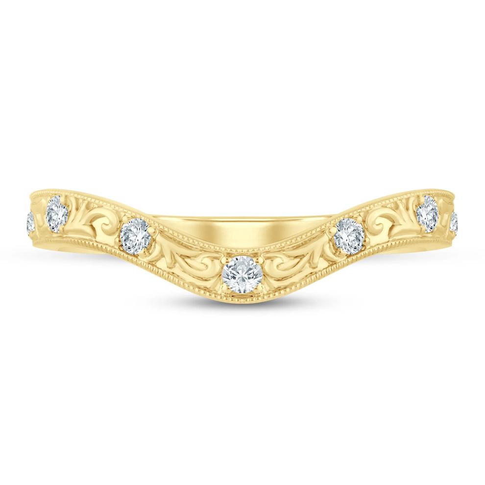 Lab Grown Diamond Engraved Contour Band in 14K Yellow Gold (1/7 ct. tw.) – Image 1 of 3