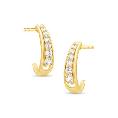 Diamond Graduated J-Hoop Earrings in 10K Yellow Gold (1/4 ct. tw.)