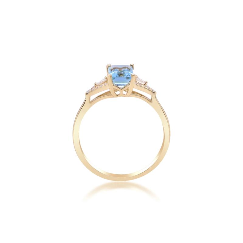 Aquamarine and Diamond Accent Ring in 10K Yellow Gold – Image 2 of 4