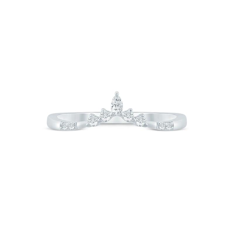 Marquise-Cut and Round Chevron Contour Band in 14K White Gold &#40;1/8 ct. tw.&#41; – Image 1 of 3