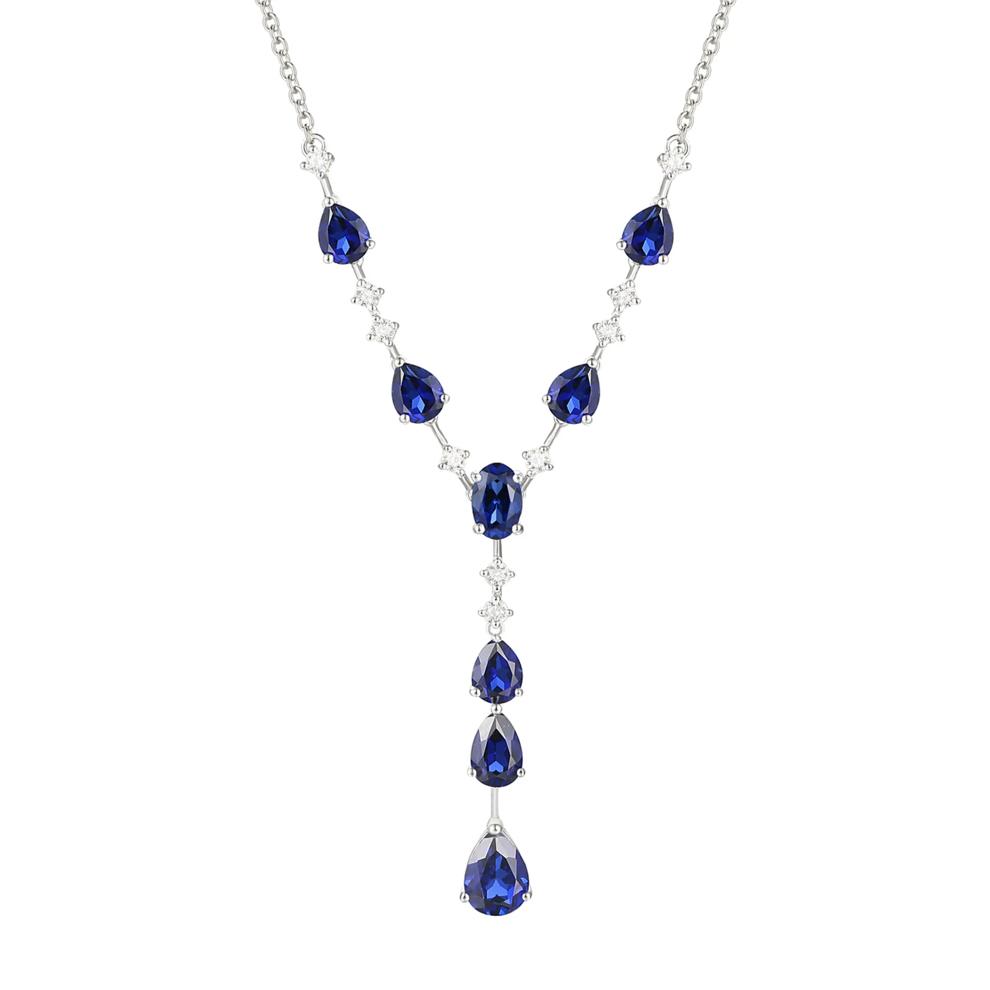Lab-Created Blue Sapphire &amp; Lab-Created White Sapphire Y-Neck Pendant in Sterling Silver – Image 1 of 3