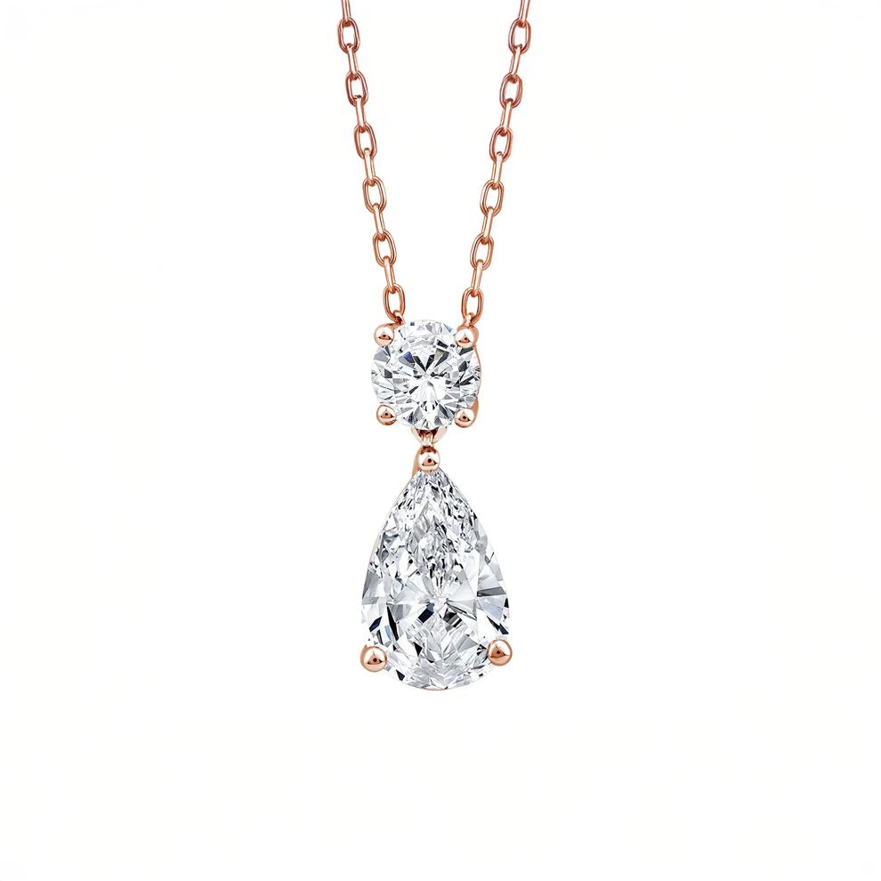 Lab Grown Diamond Pear-Shaped and Round Necklace in 10K Rose Gold (1 1/2 ct. tw.) – Image 1 of 3