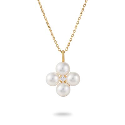 Freshwater Cultured Pearl & Diamond Accent Clover Pendant Necklace in Vermeil
