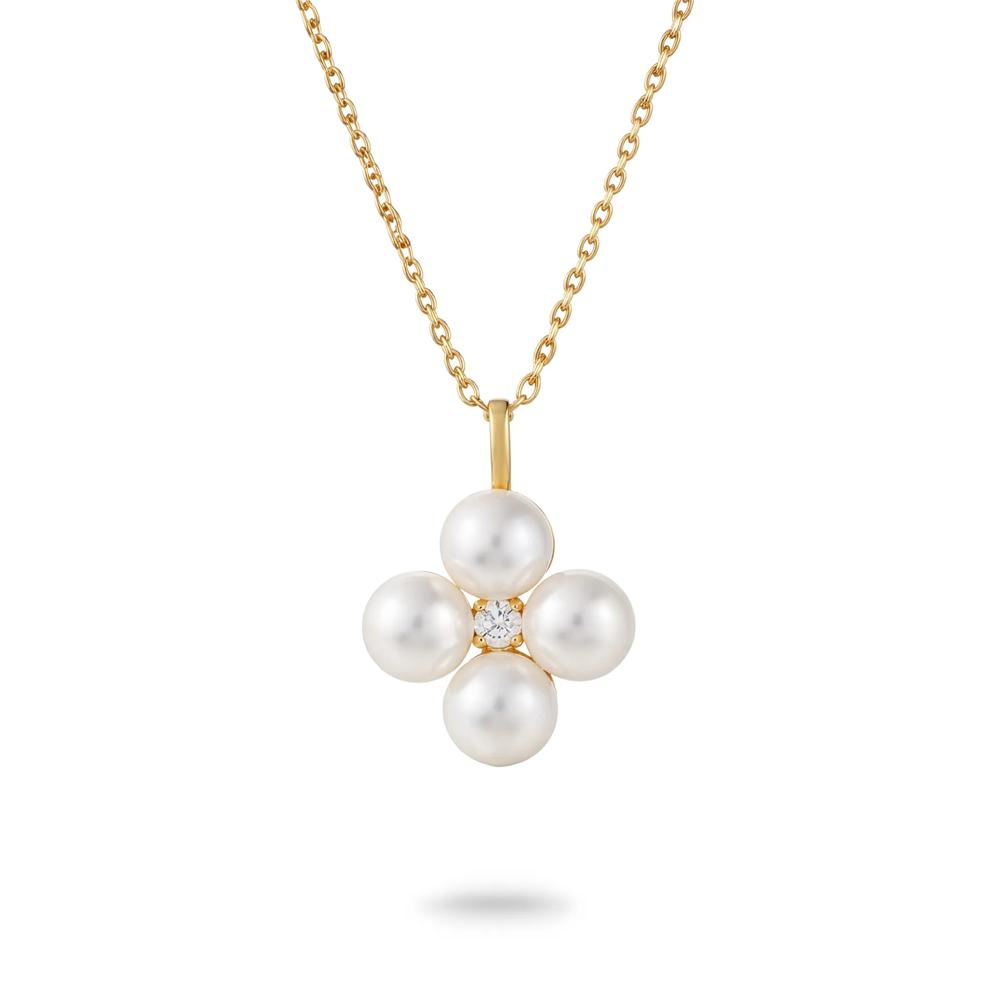 Freshwater Cultured Pearl &amp; Diamond Accent Clover Pendant Necklace in Vermeil – Image 1 of 4