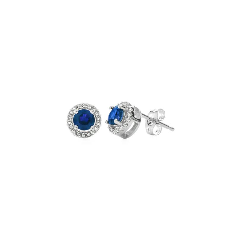 Sapphire &amp; 1/10 ct. tw. Diamond Stud Earrings in 10K White Gold – Image 1 of 1