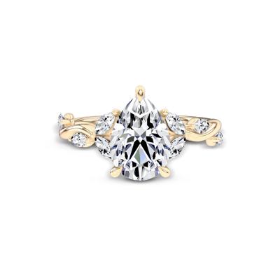 Lab Grown Diamond Pear-Shaped Center Engagement Ring in 14K Yellow Gold (3 3/8 ct. tw.)