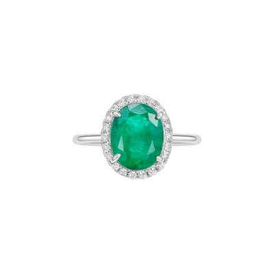 Emerald Oval & Diamond Halo Ring in 14K White Gold (1/5 ct. tw.)