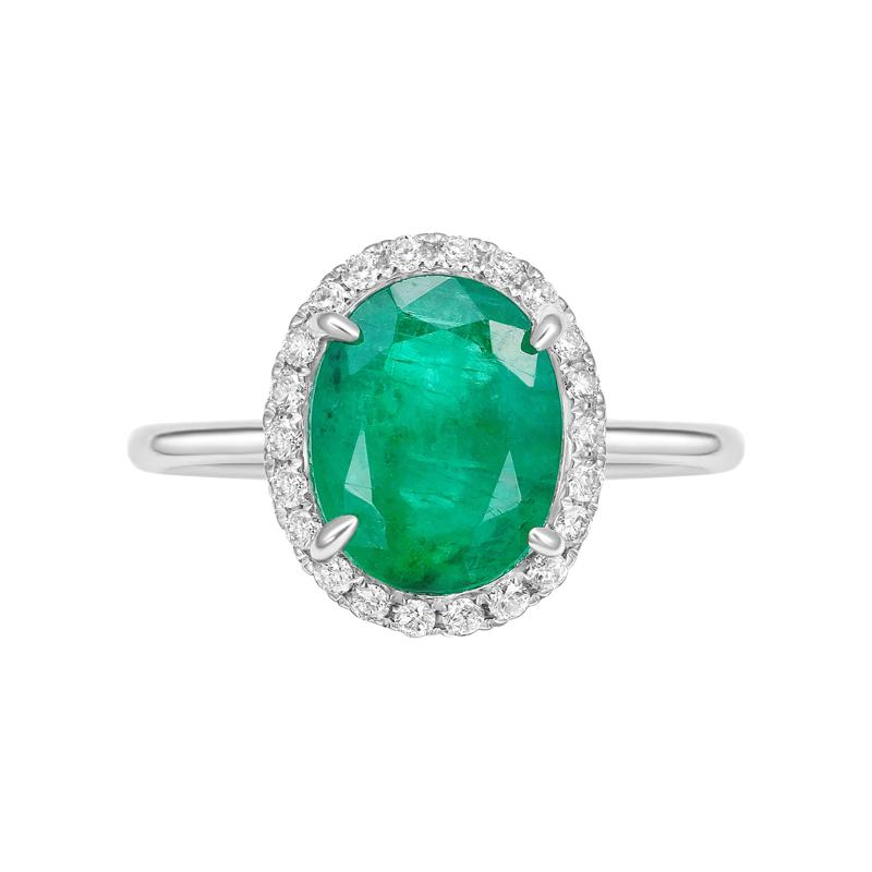 Emerald Oval &amp; Diamond Halo Ring in 14K White Gold &#40;1/5 ct. tw.&#41; – Image 1 of 3