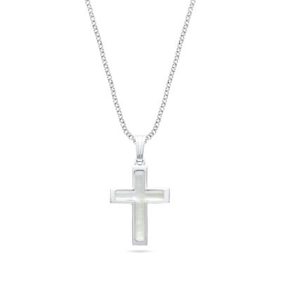 Mother of Pearl Cross Pendant Necklace in Sterling Silver