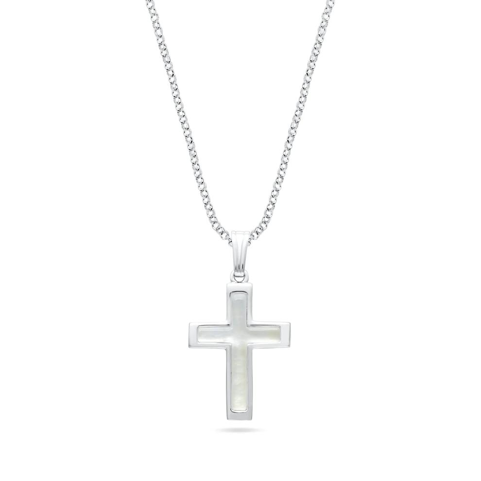 Mother of Pearl Cross Pendant Necklace in Sterling Silver – Image 1 of 4