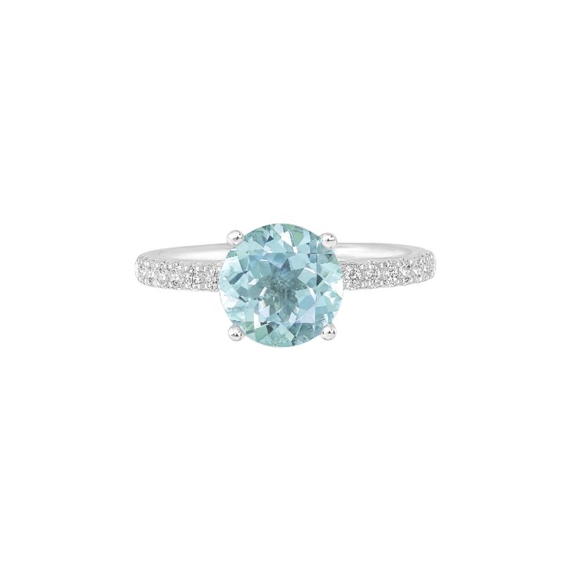 Round Aquamarine Ring with Diamond Band in 14K White Gold &#40;1/3 ct. tw.&#41; – Image 1 of 3