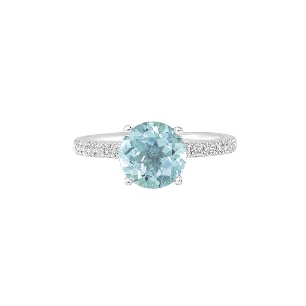 Round Aquamarine Ring with Diamond Band in 14K White Gold (1/3 ct. tw.) – Image 1 of 3