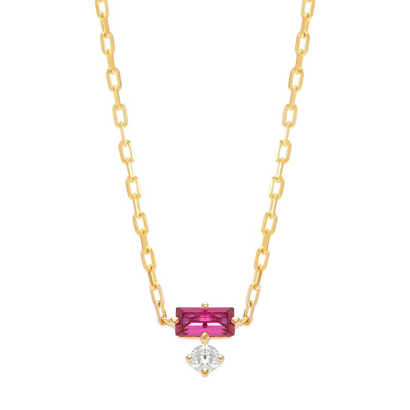 Lab Grown Diamond Accent and Lab-Created Ruby Necklace in 10K Yellow Gold – Image 1 of 3