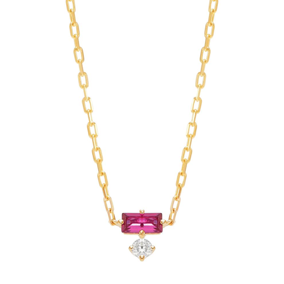 Lab Grown Diamond Accent and Lab-Created Ruby Necklace in 10K Yellow Gold – Image 1 of 3